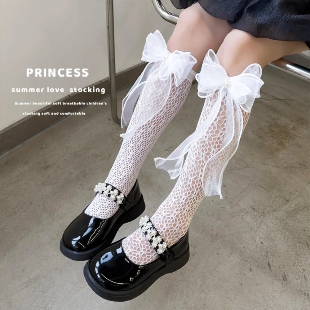 Thin Lolita bow girls' stockings in summer lace bud stockings Japanese princess straight calf socks - Mom & Kids