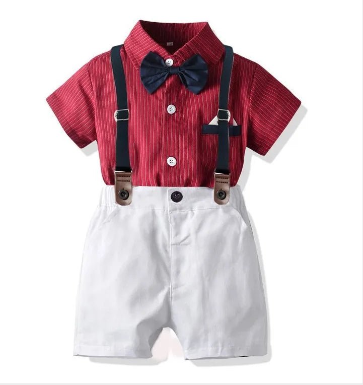 Toddler Boys Clothing Set Newborn Gentleman Suit Kids Short Sleeve Bow Tie Shirt+Suspender Shorts Casual Summer Baby Boy Clothes - Mom & Kids