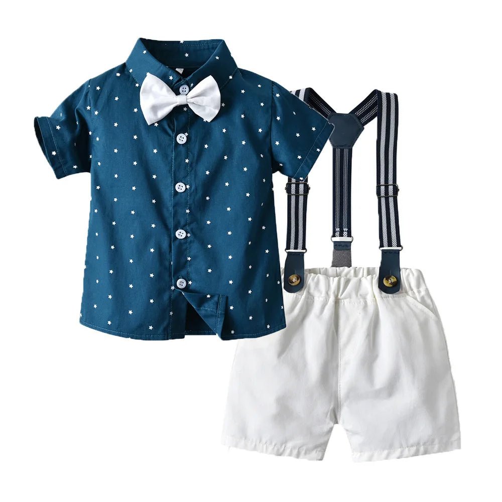 Toddler Boys Clothing Set Newborn Gentleman Suit Kids Short Sleeve Bow Tie Shirt+Suspender Shorts Casual Summer Baby Boy Clothes - Mom & Kids