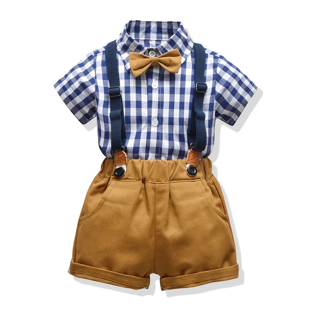 Toddler Boys Clothing Set Newborn Gentleman Suit Kids Short Sleeve Bow Tie Shirt+Suspender Shorts Casual Summer Baby Boy Clothes - Mom & Kids