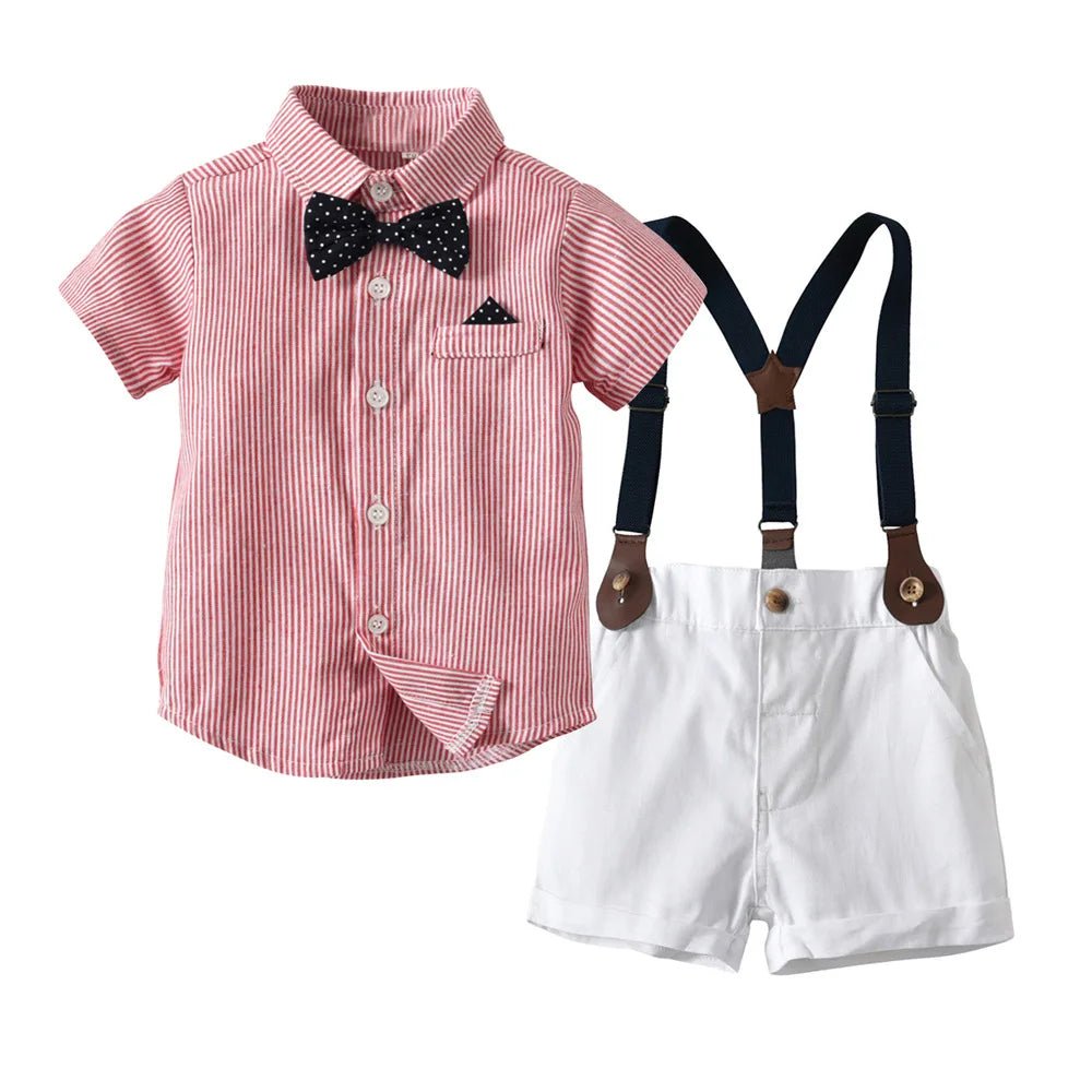 Toddler Boys Clothing Set Newborn Gentleman Suit Kids Short Sleeve Bow Tie Shirt+Suspender Shorts Casual Summer Baby Boy Clothes - Mom & Kids