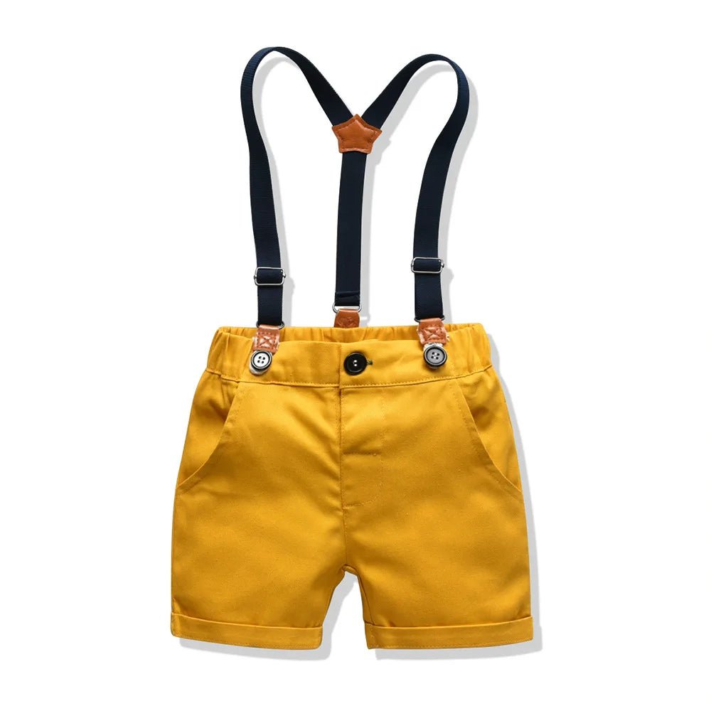 Toddler Boys Clothing Set Newborn Gentleman Suit Kids Short Sleeve Bow Tie Shirt+Suspender Shorts Casual Summer Baby Boy Clothes - Mom & Kids