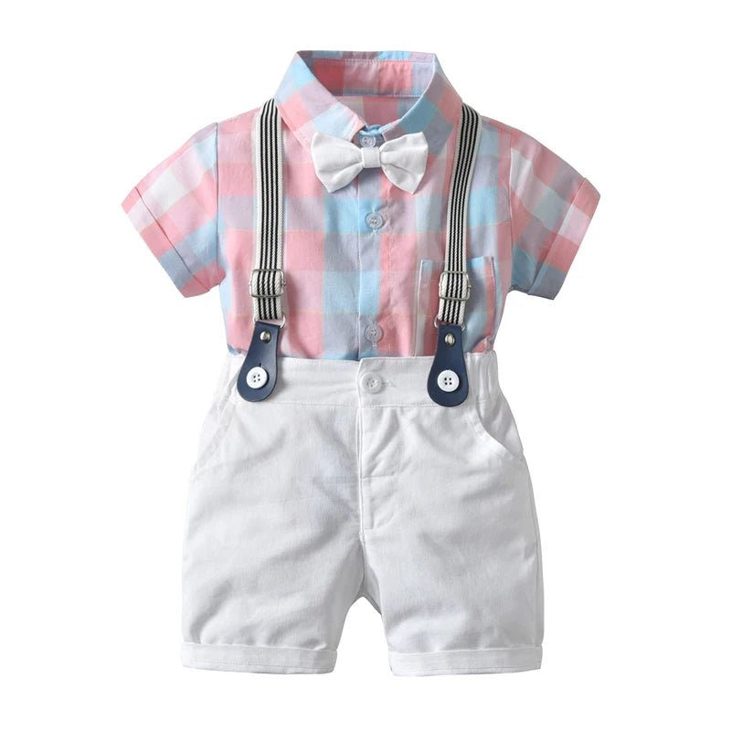 Toddler Boys Clothing Set Newborn Gentleman Suit Kids Short Sleeve Bow Tie Shirt+Suspender Shorts Casual Summer Baby Boy Clothes - Mom & Kids