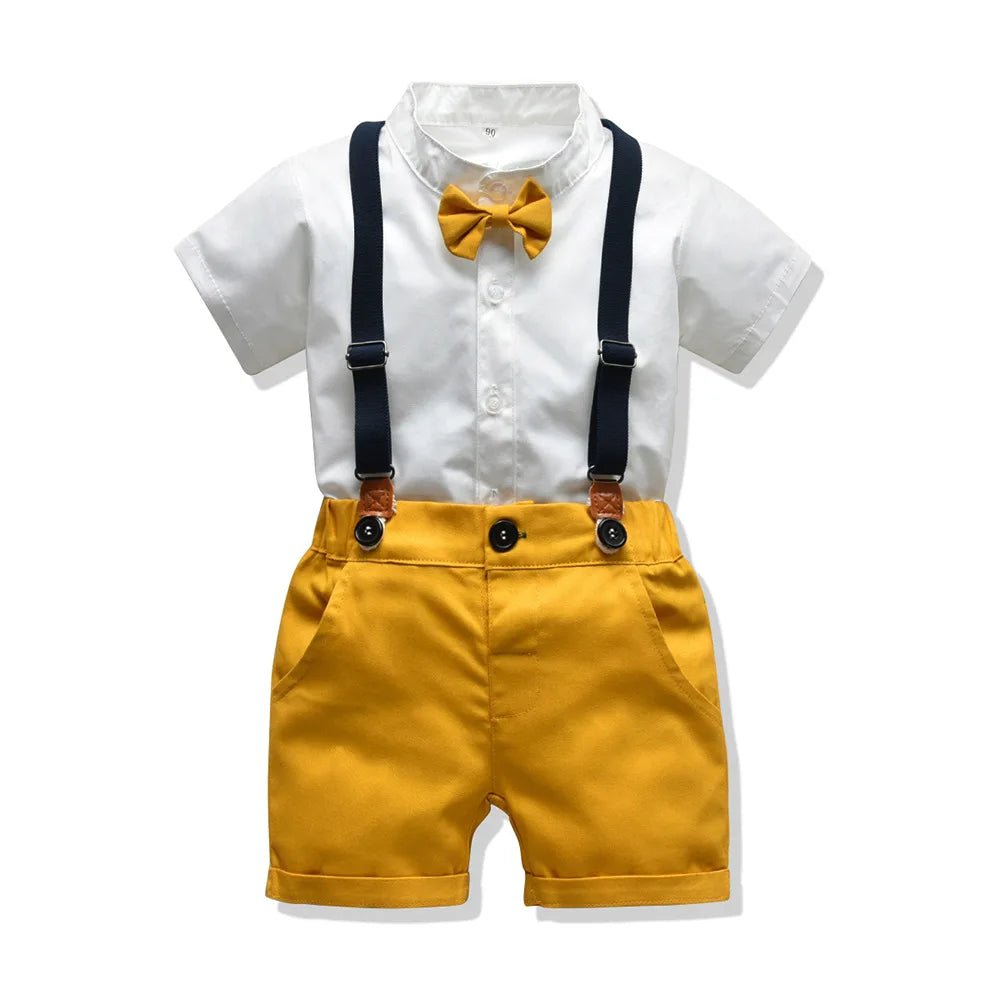 Toddler Boys Clothing Set Newborn Gentleman Suit Kids Short Sleeve Bow Tie Shirt+Suspender Shorts Casual Summer Baby Boy Clothes - Mom & Kids