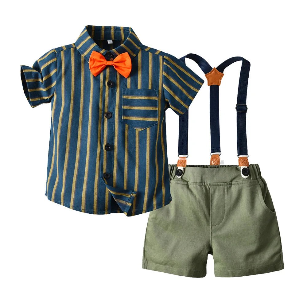 Toddler Boys Clothing Set Newborn Gentleman Suit Kids Short Sleeve Bow Tie Shirt+Suspender Shorts Casual Summer Baby Boy Clothes - Mom & Kids