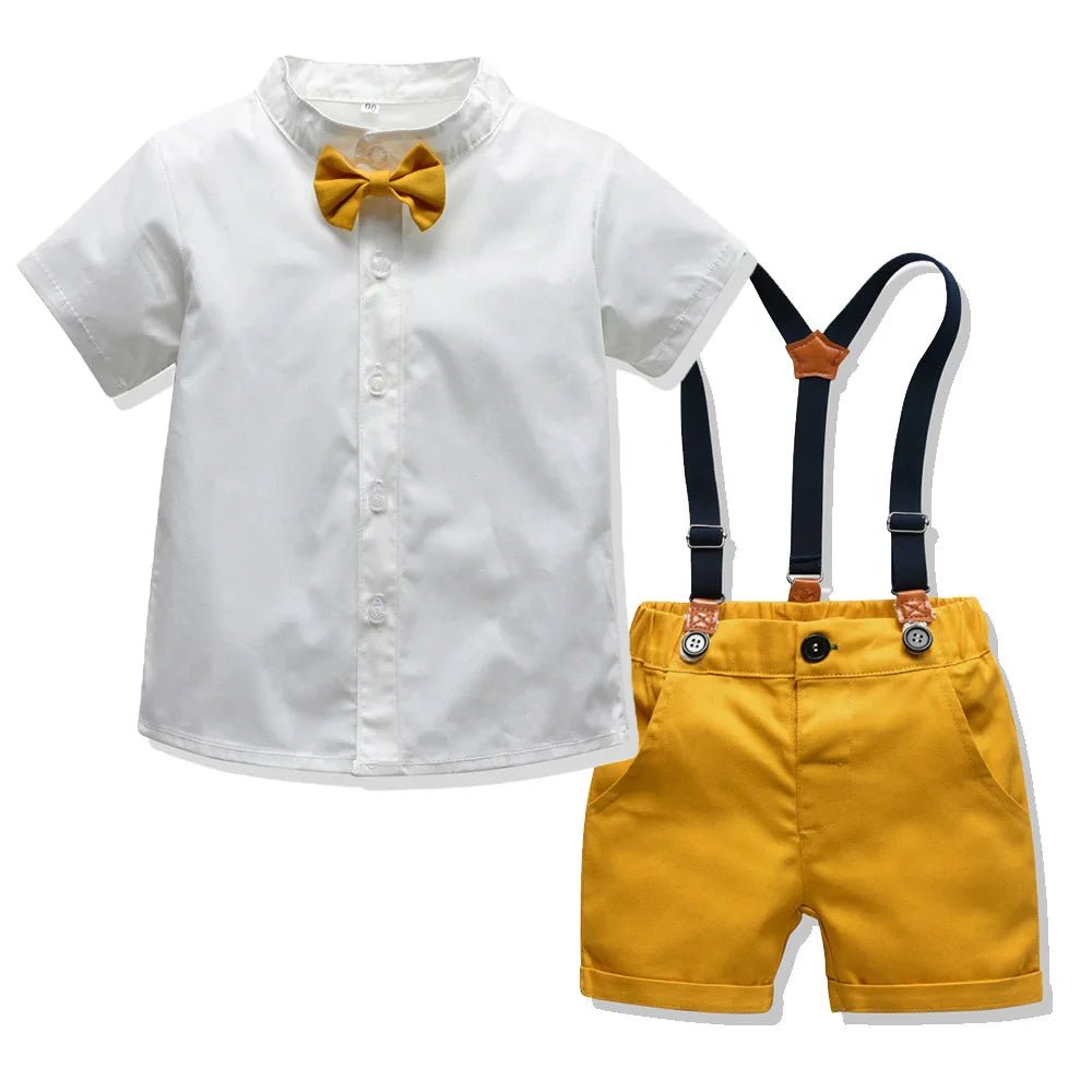 Toddler Boys Clothing Set Newborn Gentleman Suit Kids Short Sleeve Bow Tie Shirt+Suspender Shorts Casual Summer Baby Boy Clothes - Mom & Kids