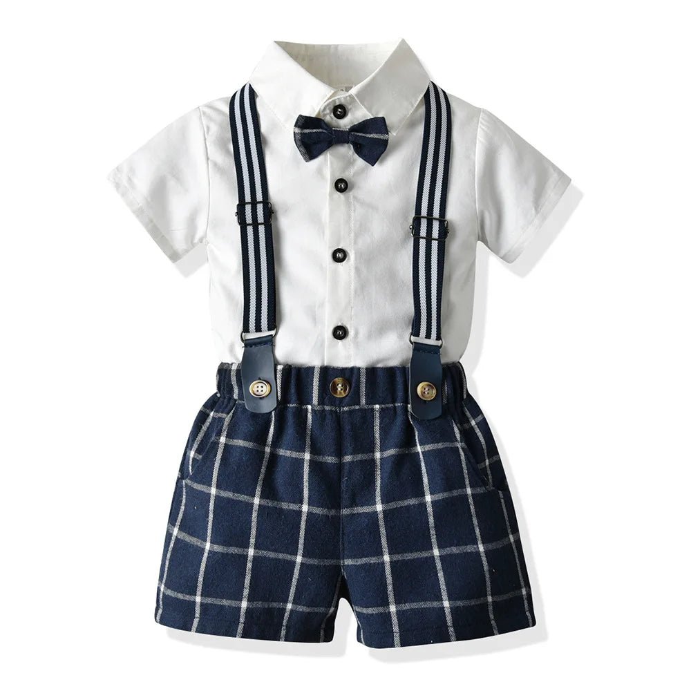 Toddler Boys Clothing Set Newborn Gentleman Suit Kids Short Sleeve Bow Tie Shirt+Suspender Shorts Casual Summer Baby Boy Clothes - Mom & Kids