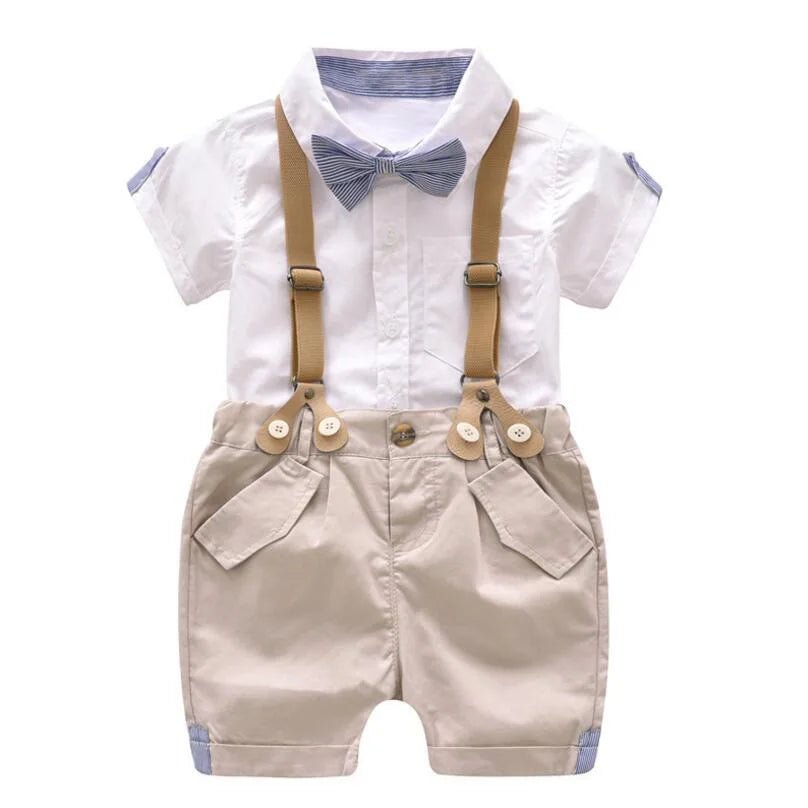 Toddler Boys Clothing Set Newborn Gentleman Suit Kids Short Sleeve Bow Tie Shirt+Suspender Shorts Casual Summer Baby Boy Clothes - Mom & Kids