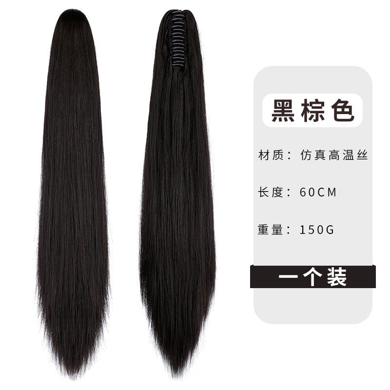 Wigs for women long straight hair clip ponytail natural realistic claw clip synthetic fiber wig ponytail manufacturers (Available) - Mom & Kids