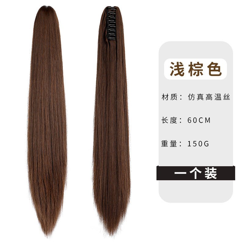Wigs for women long straight hair clip ponytail natural realistic claw clip synthetic fiber wig ponytail manufacturers (Available) - Mom & Kids