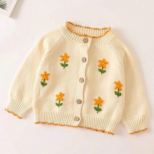 Winter Spring Baby Knitted Clothing Long Sleeved Floral Embroidery Knitting Coat Newborn Baby Girls Knitting Cardigan Sweater (Available) - Mom & Kids
