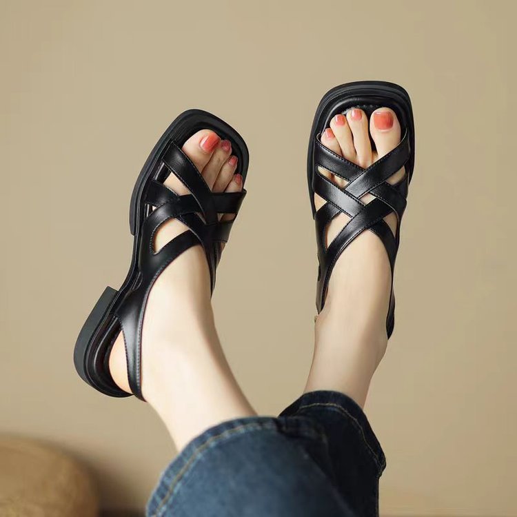 Women's Patent Leather Low Heel Square Toe Beach Sandals (Available) - Mom & Kids