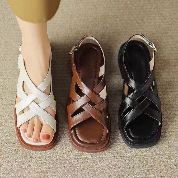 Women's Patent Leather Low Heel Square Toe Beach Sandals (Available) - Mom & Kids