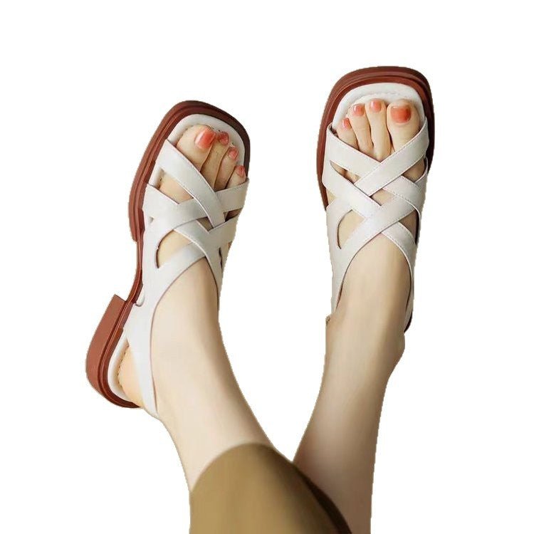 Women's Patent Leather Low Heel Square Toe Beach Sandals (Available) - Mom & Kids