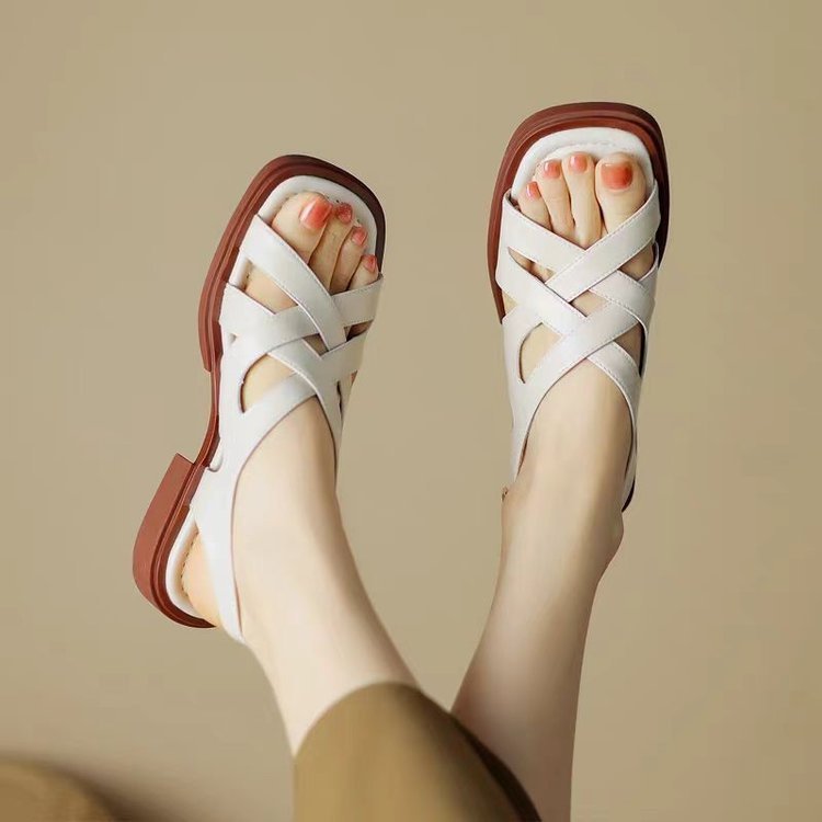 Women's Patent Leather Low Heel Square Toe Beach Sandals (Available) - Mom & Kids