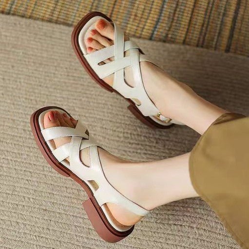 Women's Patent Leather Low Heel Square Toe Beach Sandals (Available) - Mom & Kids