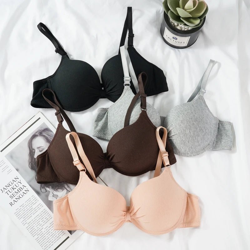 Women's Sexy Cotton Gathered Bra Deep V Underwire Ladied Brassiere Push Up Lingerie Solid Bras Backless Intimate Underwear (Available) - Mom & Kids
