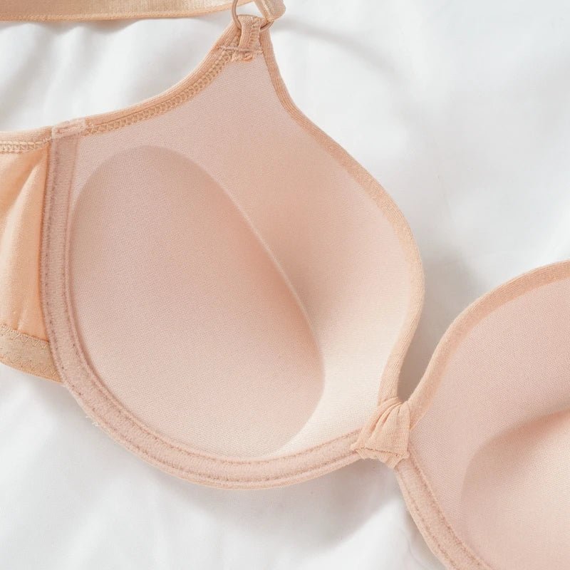 Women's Sexy Cotton Gathered Bra Deep V Underwire Ladied Brassiere Push Up Lingerie Solid Bras Backless Intimate Underwear (Available) - Mom & Kids