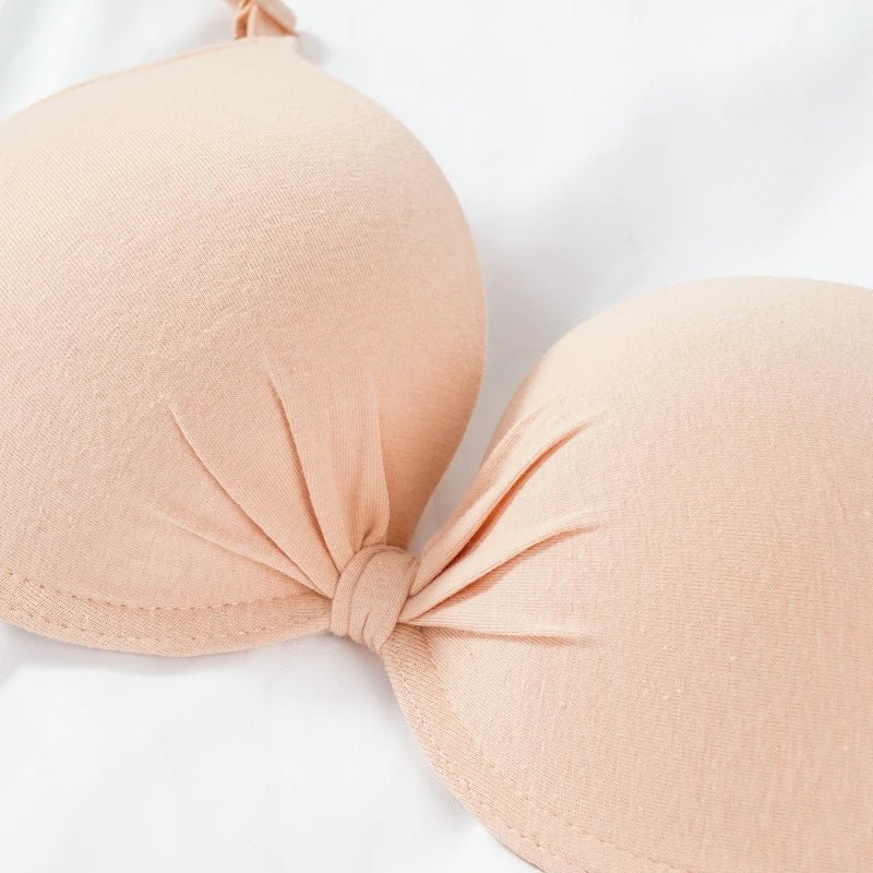 Women's Sexy Cotton Gathered Bra Deep V Underwire Ladied Brassiere Push Up Lingerie Solid Bras Backless Intimate Underwear (Available) - Mom & Kids
