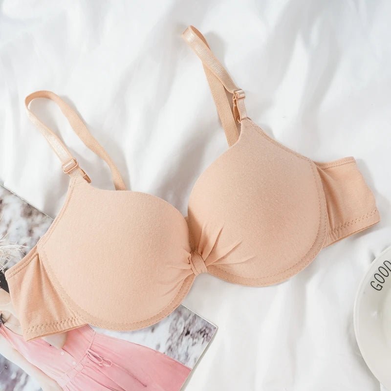 Women's Sexy Cotton Gathered Bra Deep V Underwire Ladied Brassiere Push Up Lingerie Solid Bras Backless Intimate Underwear (Available) - Mom & Kids