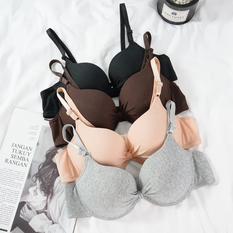 Women's Sexy Cotton Gathered Bra Deep V Underwire Ladied Brassiere Push Up Lingerie Solid Bras Backless Intimate Underwear (Available) - Mom & Kids