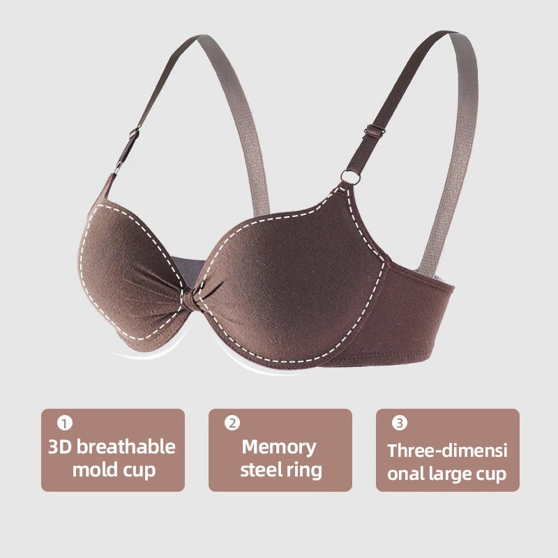 Women's Sexy Cotton Gathered Bra Deep V Underwire Ladied Brassiere Push Up Lingerie Solid Bras Backless Intimate Underwear (Available) - Mom & Kids